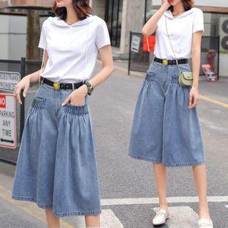 Short-sleeve Top / Capri Wide-leg Jeans / Set