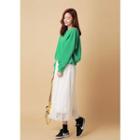 Lace-overlay Pleated Long Skirt