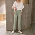 Loose-fit Plain T-shirt / Slit-hem High Waist Pants