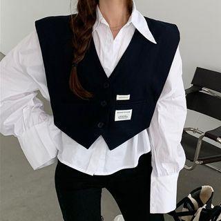 Long-sleeve Shirt / Applique Cropped Vest