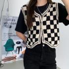 Checkerboard Button-up Sweater Vest Black & White - One Size