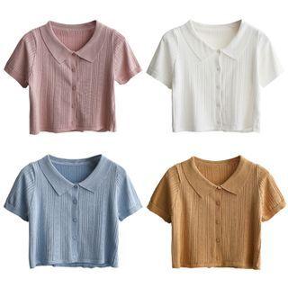 V-neck Plain Striped Cropped Top