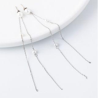 925 Sterling Silver Faux Pearl Fringed Earring 925 Sterling Silver - 1 Pair - As Shown In Figure - One Size