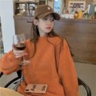 Semi High-neck Ribbed Knit Sweater Tangerine - One Size
