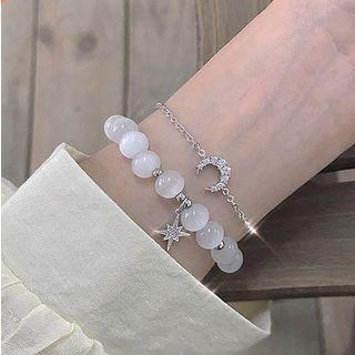 Rhinestone Moon & Star Cat Eye Stone Bracelet