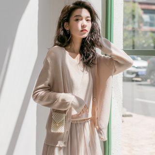Set: Strappy Midi Dress + Cardigan Almond - One Size