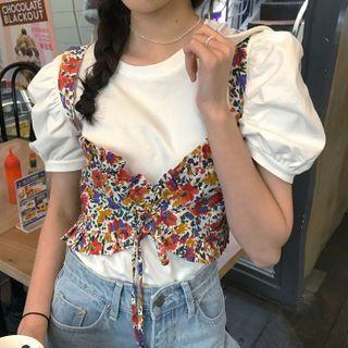 Puff-sleeve Top / Sleeveless Floral Print Top