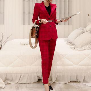 Set: Plaid Blazer + Cropped Dress Pants