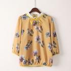 3/4-sleeve Frilled Floral Top