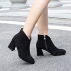 Genuine Leather Zip Chunky Heel Ankle Boots