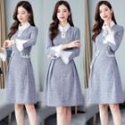 Long-sleeve Collared A-line Tweed Dress
