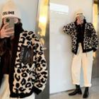 Leopard Faux-shearling Zip-up Jacket Beige - One Size