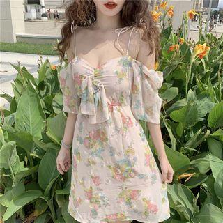 Open-back Printed Sundress Pink - One Size