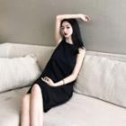 Open Back Plain Sleeveless Dress Black - One Size