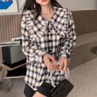 Collared Plaid Blouse Plaid - Almond & Black - One Size