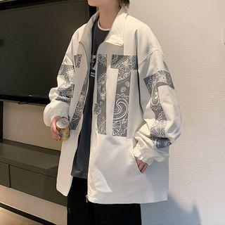 Lettering Paisley Print Zip Jacket