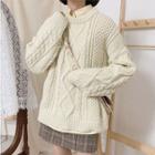 Twist Knit Sweater / Plaid A-line Skirt