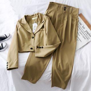 Set: Cropped Light Jacket + Pleated Dress Pants