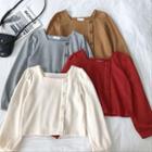 Plain Square-neck Single-breasted Long-sleeve Sweatshirt