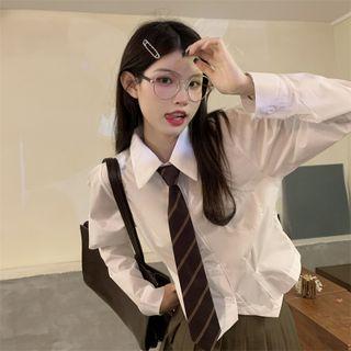Plain Shirt / Striped Tie / Mini Pleated Skirt / Set