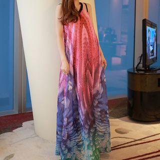 Printed Chiffon Sleeveless Maxi Dress As Shown In Figure - One Size