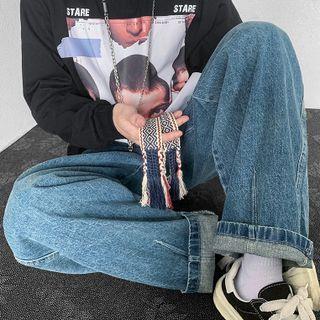 Braided Drawstring Wide Leg Jeans