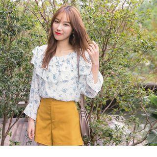 Lace Up Floral Ruffled Top