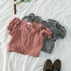 Short-sleeve Check Cropped Blouse
