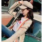 Contrast Trim Long Cardigan As Shown In Figure - One Size