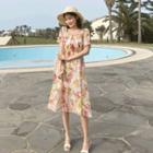 Smocked-panel Floral Print Dress Ivory - One Size