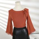 Fringe Trim 3/4-sleeve Knit Top