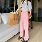 Striped Knit Top / High Waist Loose Fit Pants