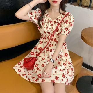 Short-sleeve Floral Print A-line Dress / Top