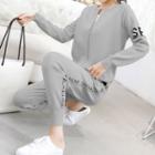 Set: Lettering Zip Cardigan + Lettering Knit Harem Pants