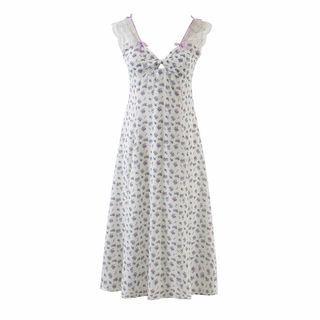 V-neck Floral Print Lace Sleeveless Dress