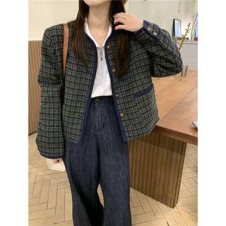 V-neck Check Jacket Blue - One Size