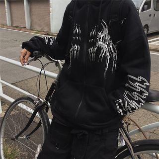 Print Zipped Hoodie