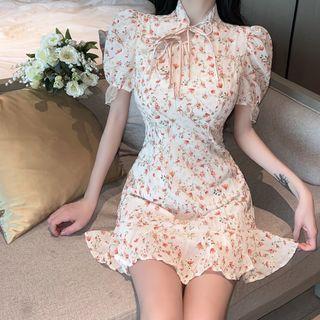 Floral Lace-up Cutout Mini Dress
