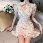 Floral Lace-up Cutout Mini Dress