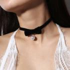 Faux Pearl Drop Ribbon Accent Choker 1425 - Black - One Size
