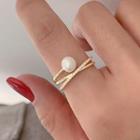 Faux Pearl Rhinestone Open Ring Open Ring - Gold - One Size