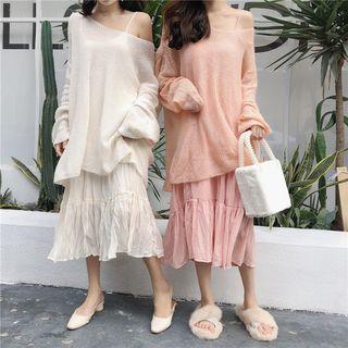 Oversized Sweater / Spaghetti Strap Midi Dress
