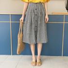 Button-front Gingham Midi Skirt Black - One Size