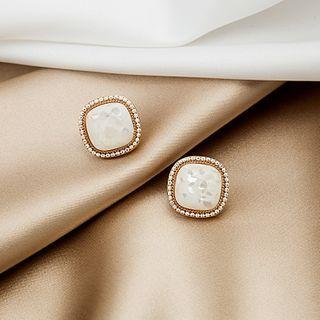Square Glaze Earring E3101 - 1 Pair - Gold - One Size