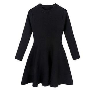 Long-sleeve Plain Mini A-line Knit Dress