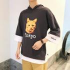 Mock Two-piece Printed 3/4-sleeve Hoodie