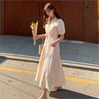 Puff-sleeve Tie-waist Shirtdress