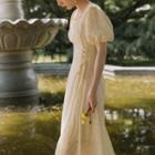Square-neck Plain Lace-up A-line Dress