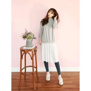 Mock-two-piece Ruffle-hem Pullover Dress