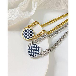 Disc Checker Pendant Alloy Necklace